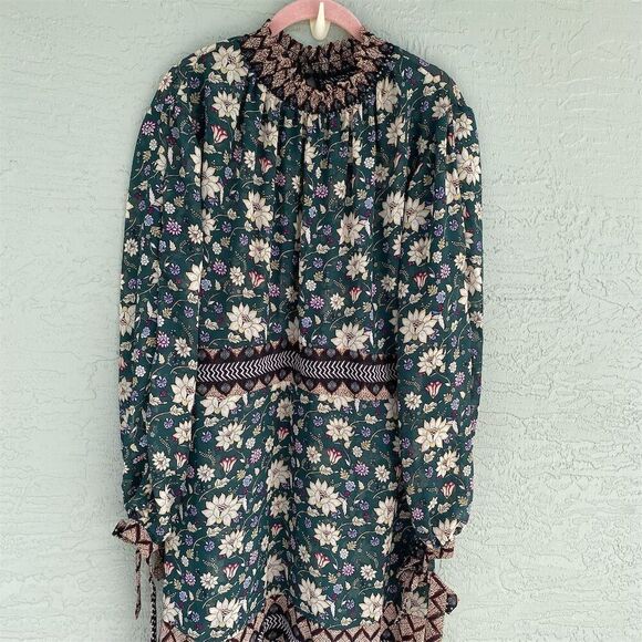 Signature Studio XL Cottagecore Floral Midi Dress Long Sleeve Smocked Neck - Picture 3 of 11